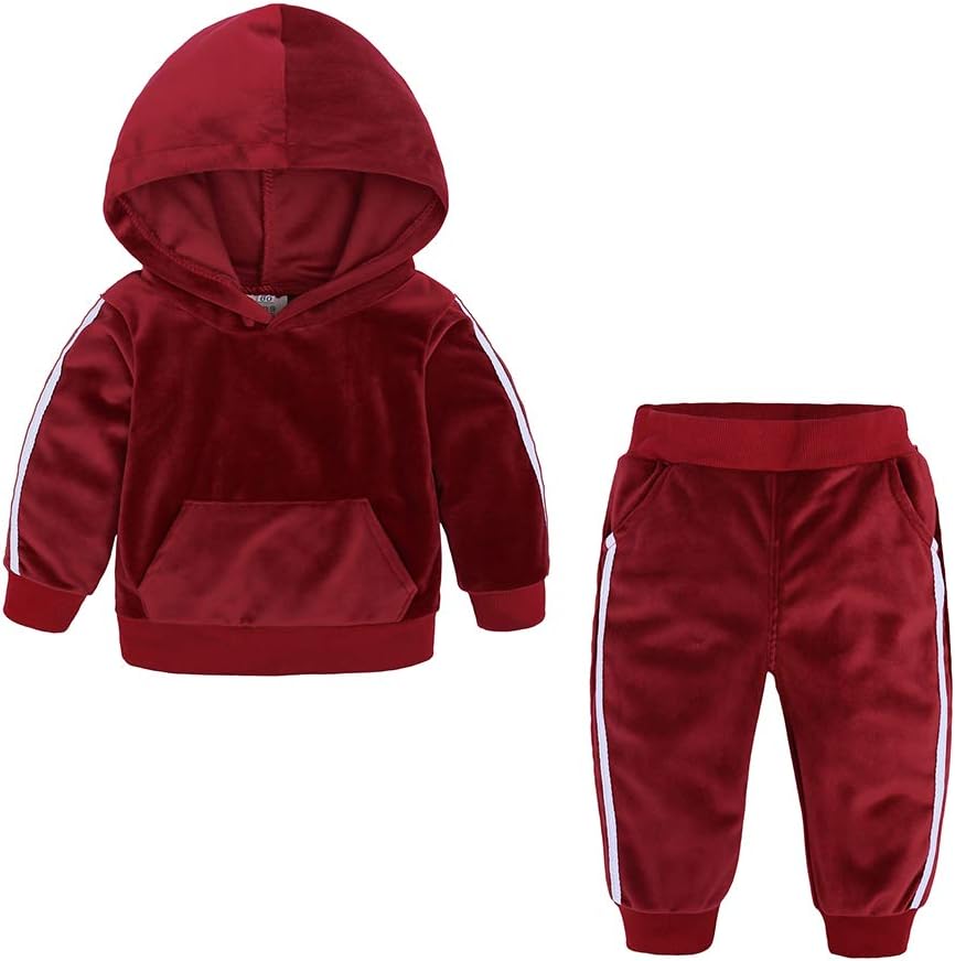 Kids TalesBoys Girls 2Pcs Velvet Hooded Tracksuit Pullover Top + Sweatpants Outfits Set