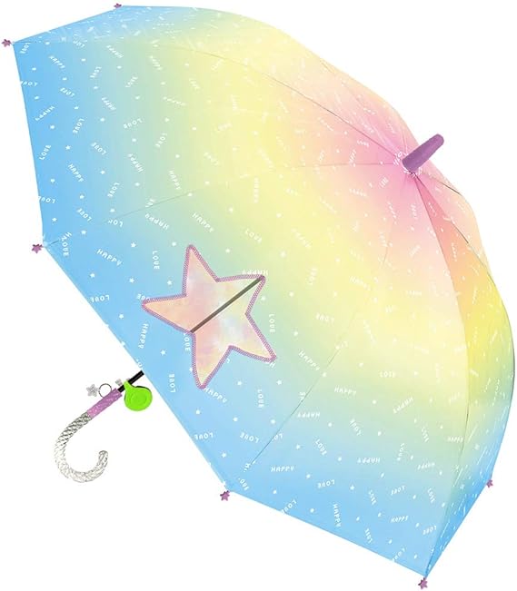 Amazon Co Jp 女の子 子供傘 キッズ傘 55cm ジャンプ傘 長傘 リフレクター付き ハッピー ラブ サックス ホーム キッチン