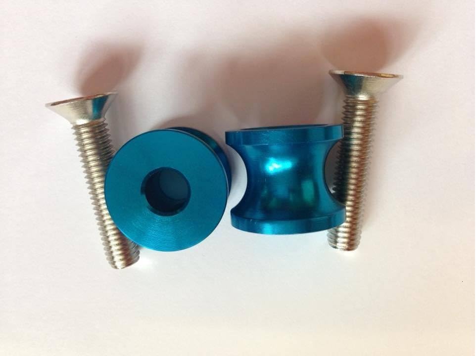 MOTORCYCLE MOTORBIKE 10mm PADDOCK SWING ARM BOBBINS / BOBBIN SPOOLS PAIR - BLUE