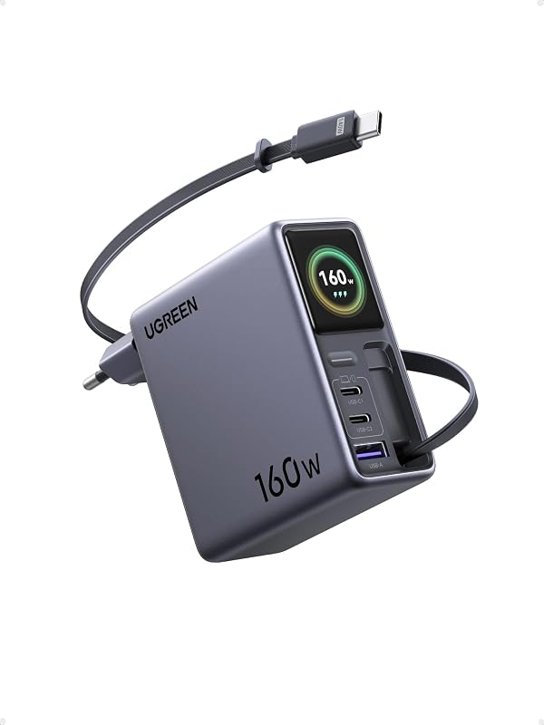 Nexode Pro 160W Caricatore Retrattile USB C Ricarica Schermo TFT