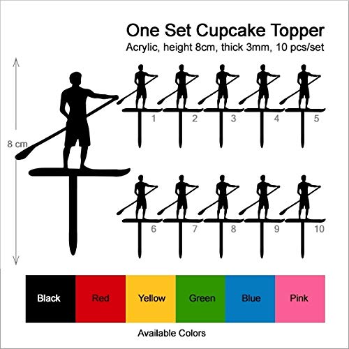 TA0792 Stand Up Paddle Board Silhouette Party Wedding Birthday Acrylic Cupcake Toppers Decor 10 pcs