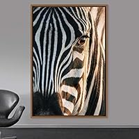 Framed Canvas Wall Art Zebra Animals Dramatic Farmhouse/Country Living Room Multicolor Photography Zebra - 16x24 inches