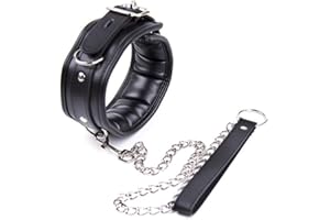 Adjustable BDSM Collar PU Leather Choker Collar Padded SM Neck Bondage Collar With Chain Lead Leash Restraint BDSM Sex Toy fo