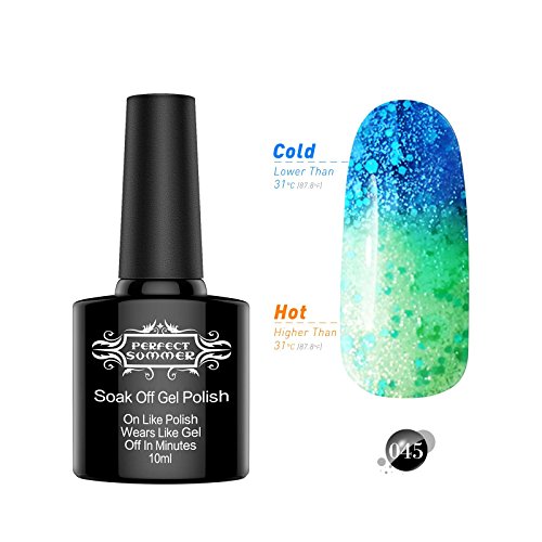 Perfect Summer 10ml Gel Polish Temperature Colors Changing Chameleon UV Led Light Soak Off Nails Lacquers Nobility Salon Manicure Collection #45 glitter blue/green