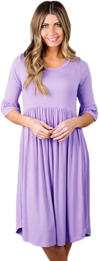 Women's Babydoll Ruffle Sleeve Midi Jersey Dress Summer Casual Half Sleeves Dresses knee-length 