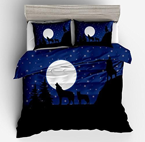 Jwllking Wolf Bedding Sets for Kids,3 Piece Twin Size Duvet Cover Set,with Hide Zipper,1 Duvet Cover+2 Pillow Shams