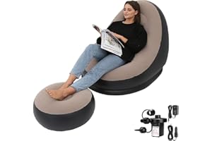 PLKO Inflatable Chair with Household air Pump,Air Sofa Inflatable Couch,Inflatable Lounge Chair for Indoor LivingRoom Bedroom ReadingRoom Office Balcony,Outdoor Travel Camping Picnic(Beige and Black)