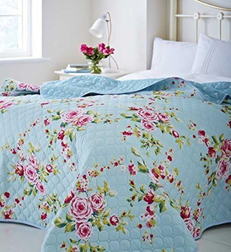 Amazon De Gross Landhaus Billig Blumenmuster Blau Rosa 240 X 260 Chic Tagesdecke