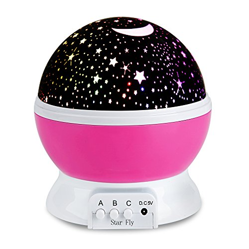 Night Lighting Lamp 3 Models Color Changing Dream Romantic Star Moon Relaxing Rotating Projector Light for Children Bedroom with USB Cable (Pink)