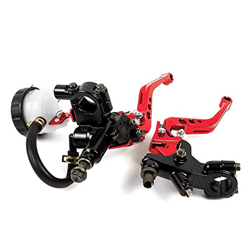 Universal 7/8" 22mm Motorcycle Clutch Brake Master Cylinder Reservoir Levers Kit Fluid Reservoir Set (Red)