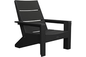 Adirondack Chair, All-Weather HIPS Plastic Outdoor Lounge for Patio, Fire Pit, Garden (Black)