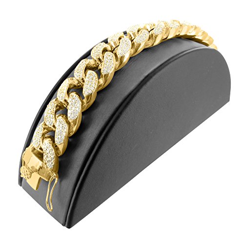 Thick Link 18MM Miami Cuban Design 14k Gold Finish Lab Diamond Mens New Bracelet