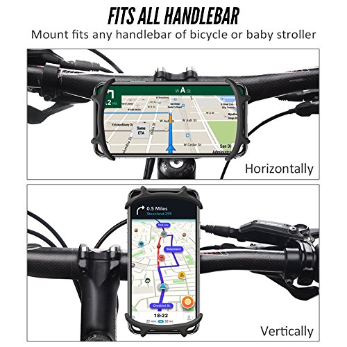 Bike Phone Mount, Fnova Silicone Adjustable Bicycle Phone Holder, Universal Cradle for Any Smartphone with 4.7-6 Inch Screens and All Bicycle Handlebars, Attach and Detach in Seconds (Black 2)