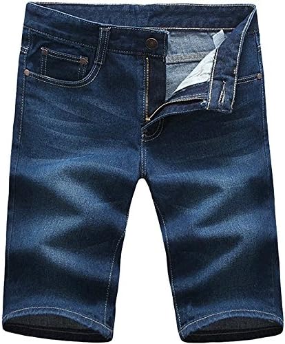 Men Vintage Skinny Mid Rise Denim Jeans Flat Front Cargo Board Shorts Dark Blue