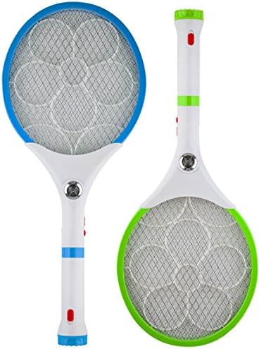 Wubebe Electric Bug Zapper/Insect Swatter With Rechargable Battery, Handle light, and Removable Flashlight for Indoor and Outdoor Use (2-Pack) (Blue / Green)