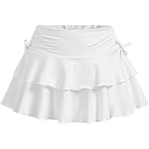 Floerns Girl's Y2k Bowknot Side Mini Skirt Layered Ruffle Hem Summer Short Skirts Built in Shorts