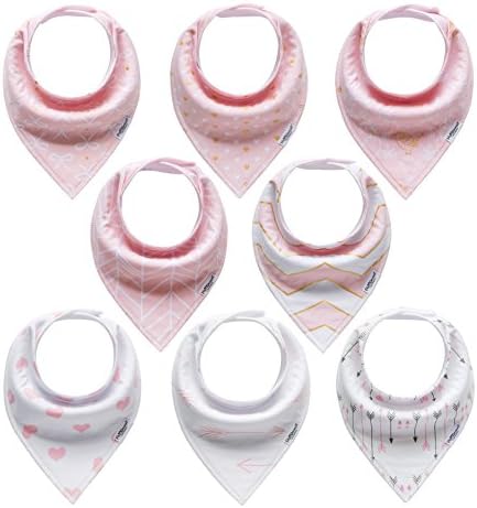 8-Pack Bandana Bibs, 100% Organic Cotton for Drooling and Teething, Two Adjustable Nickel-Free Snaps, Perfect Baby Shower Gift Set for Girls Infant to Toddlers by ProMommies