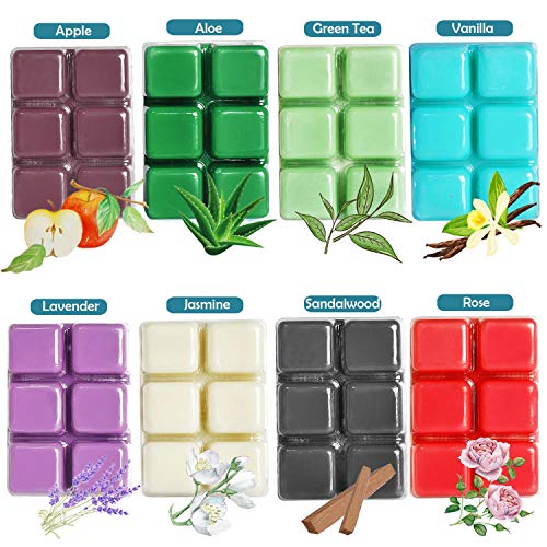 Scented Wax Melts (8 x 2.5 oz) Natural Soy Wax Cube with Essential Oils for Warmer Cubes/Tarts - Apple, Aloe, Green tea, Sandalwood, Rose, Vanilla, Jasmine, Lavender