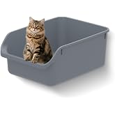 TAILRYTH Large Cat Litter Box with High Sides,Durable Open Top Cat Litter Pan for Kitty,Plastic Indoor Big Cat Box with High Wall,Senior Cat Toilet with Low Entry,Easy to Clean,Anti-Splashing(Grey)
