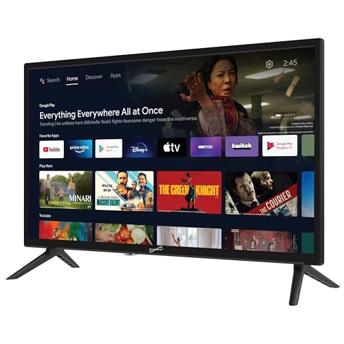 Supersonic SC-2450GTV-A 24-inch DLED Smart HDTV with Google Assistant, ATSC & NTSC System, HDMI USB Input, WiFi, 1080p Resolution, 16.7M Colors,60Hz Refresh Rate, Bluetooth, AC/DC Compatible