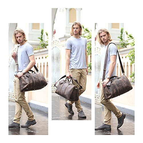 BAIGIO Vintage Leather Travel Duffle 17 Inch Weekend Bag Gym Bags Carry On Duffel Tote Luggage for Men (Dark Brown)