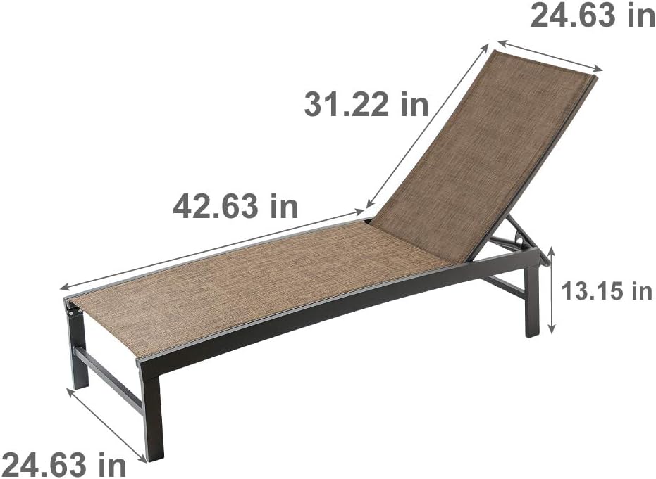 Pellebant Adjustable Patio Chaise Lounge Chair, 5 Positions and Flat Position, Folding Outdoor Recliners for Beach, Pool and Yard, 2 Pcs Set, Gray&Brown : Garden & Outdoor