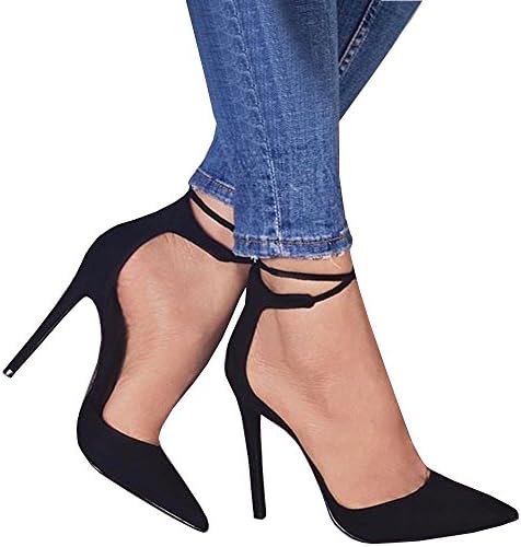 HotiQues Women's Lace Up Pointy Toe High Heels Ankle Strap Buckle Dress Pumps