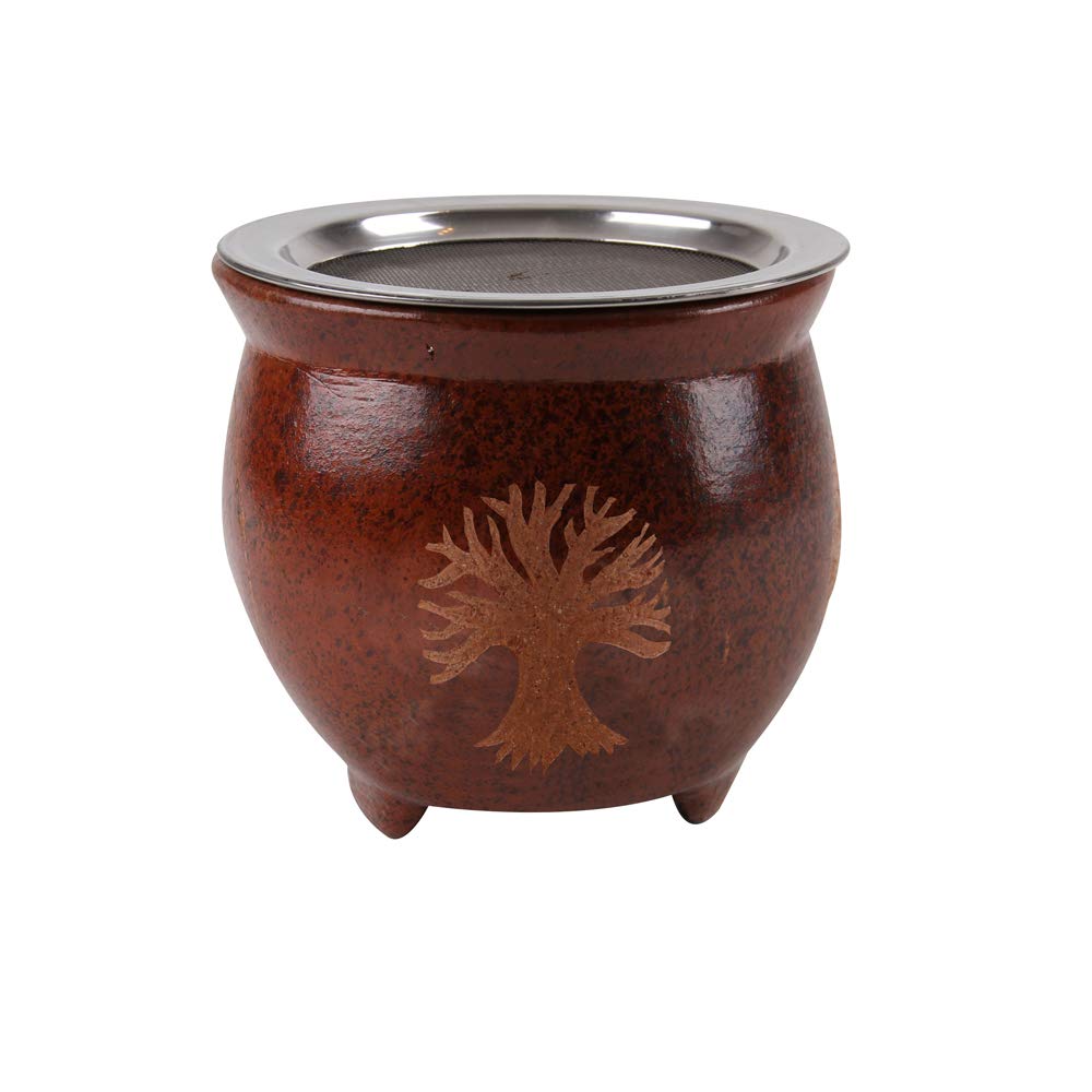 Jawa Incense Burner, Tree of Life, Terracotta, Stainless-Steel Sieve Included, Height 12 cm, Diam. 12.5 cm