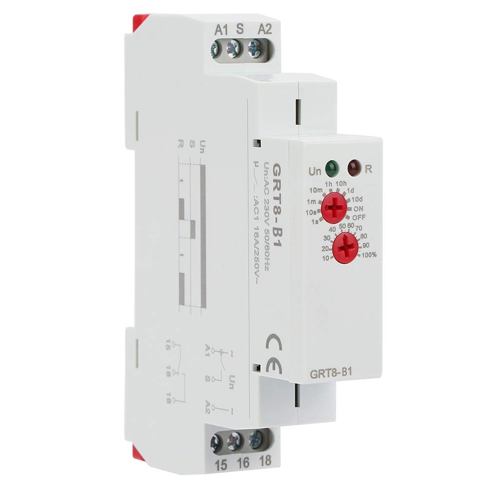 Off Delay Time Relay, AC 220V GRT8-B1DIN Rail Type Delay Timer Switch, Mini Power Off Delay Timer Relay with LED Indicators, for Home Industry