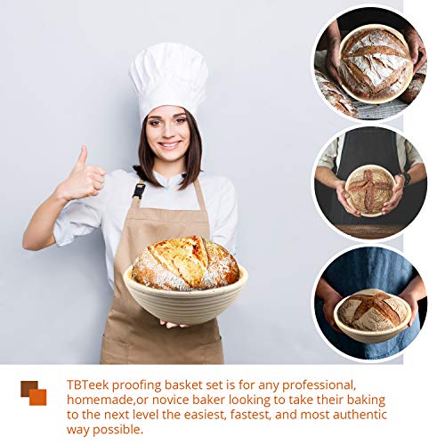 10" Banneton Bread Proofing Basket Set-Brotform Rattan Basket with(Cloth Liner,Dough Scraper,Bread Lame,Instruction) for Rising Round Crispy Crust Baked Bread Making Dough Loaf Boules