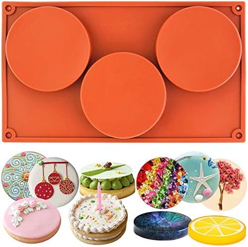 6-Cavity Mini Disc Cake Pie Custard Tart Resin Coaster Silicone Mould Taper Cake Mold Muffin Jelly Mould,Medium 3 Cavity Each-3.9x3.9x0.8in