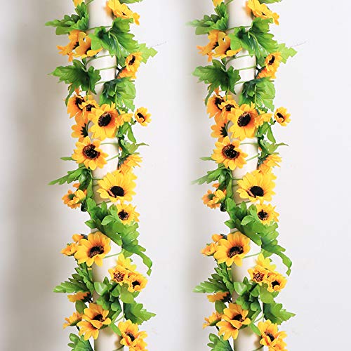 KATELER 4 Pack Artificial Sunflower Garland 7.9 FT Silk Sunflowers Vine