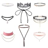 Pearlplus 8 PCS Velvet Choker Necklace Set Classic Choker with Pendant for Women