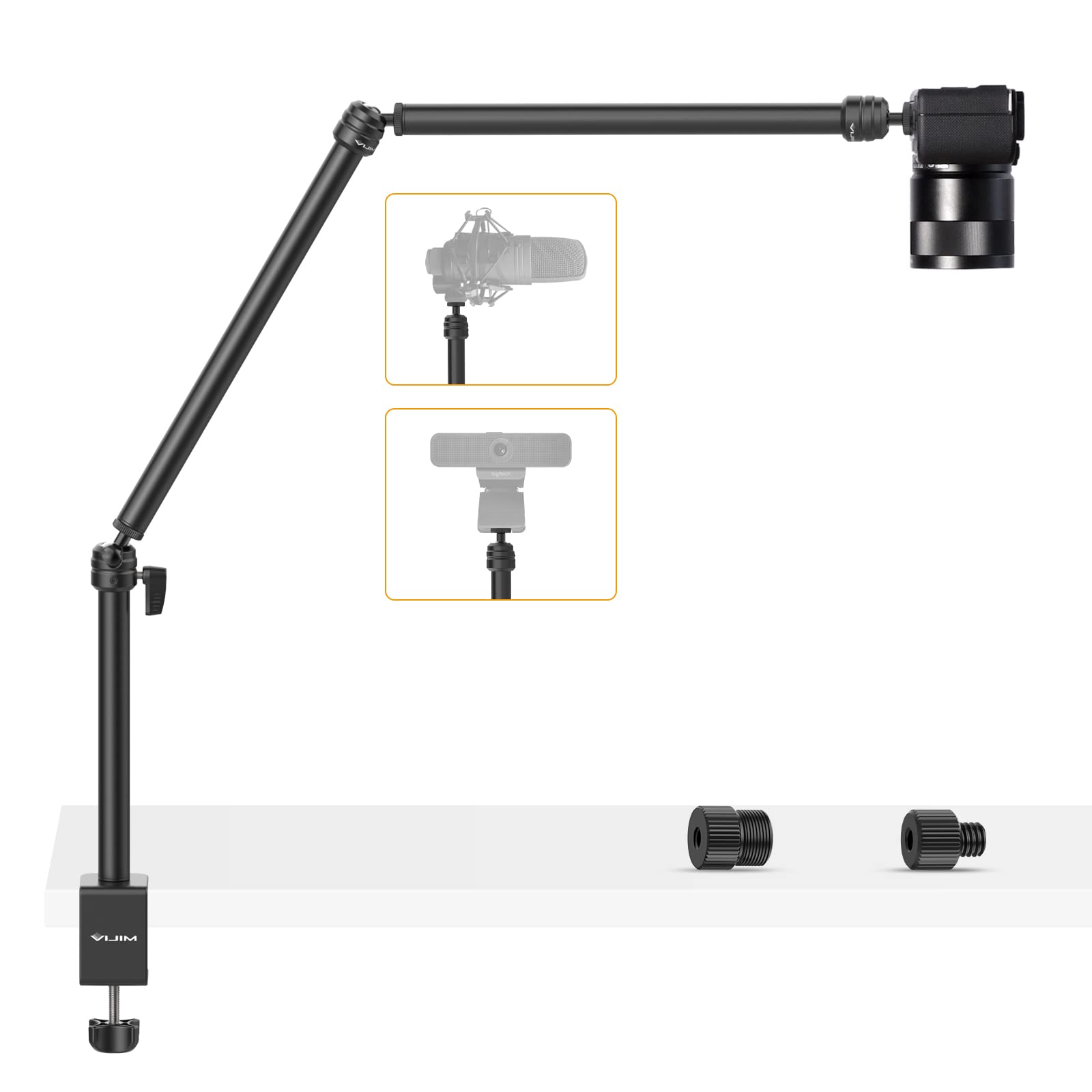 Flexible Arm, ULANZI LS08 Overhead Camera Mount, Desk Camera Stand 3 Section Pole Adjusted, Webcam Microphone Boom Arm with ¼-inch Screw, Clamp Mount for Photography, Video, Live Streaming