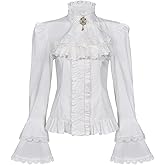Victorian Blouse Womens Gothic Lolita Shirt Vintage Long Sleeve Lotus Ruffle Tops