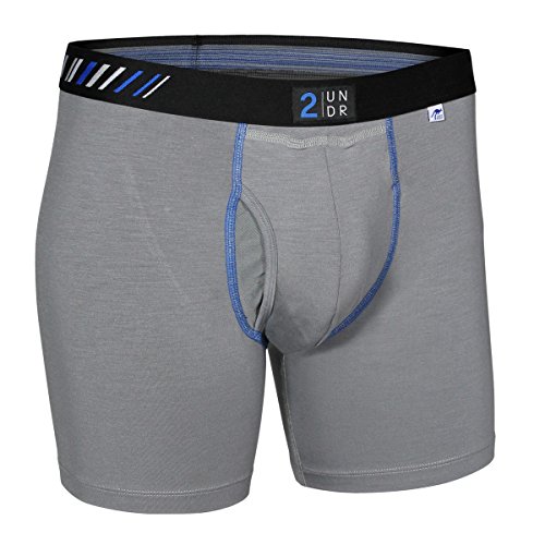 2undr Men's Swingshift Boxers, Grey/Blue, Medium