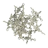 Dovewill Rose Flower Branch Pattern Cross Charms Pendants DIY Necklace Bracelet Jewelry Making Craft Findings Pack of 20