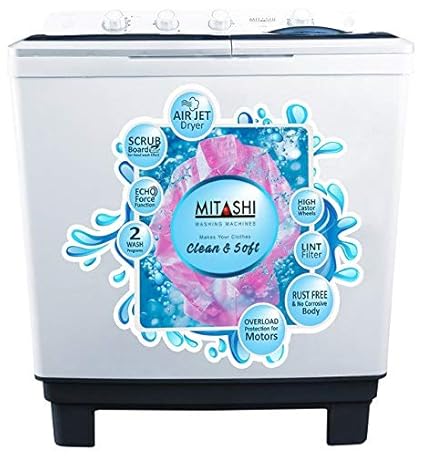 Mitashi 9.8 kg Semi-Automatic Top Loading Washing Machine (MiSAWM98v25 AJD, White and Grey)