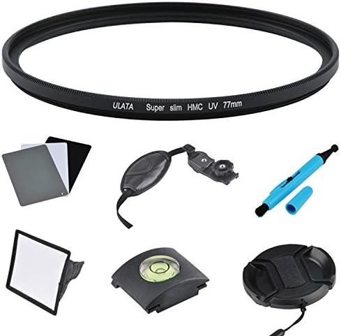 ULATA 77mm UV Filter Wrist Strap Flash Diffuser Lens Cap Grey Card Hot Shoe Cover Cleaning Tool For Pentax For Sony For Canon For Nikon For Olympus For Contax For Leica DSLR Camera Accessory Kit