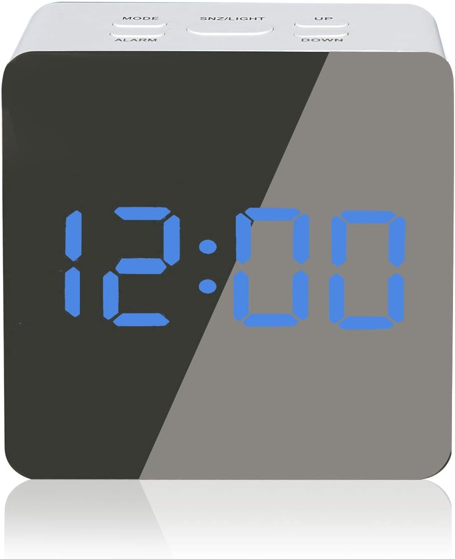 K Kwokker Digital Clock Cube Mirror Alarm Clock LED Display Best Clock with Snooze, Temperature, Dimmer, Night Mode Function for Home Office Daily Life, Travel and Heavy Sleep, Kids, Youths, Elders