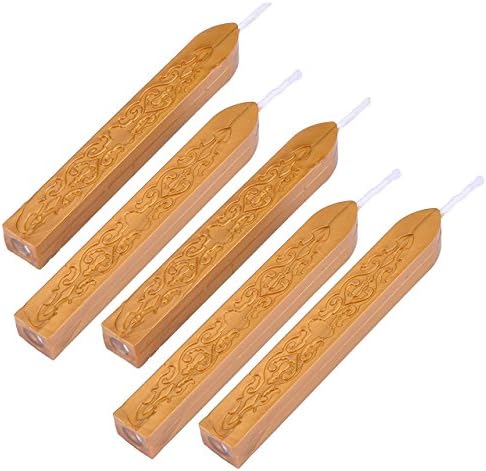 Wax Seal Sticks, Yoption 5 Pcs Totem Fireplace Manuscript Sealing Seal Wax Sticks with Wicks Multi-Coloration Wire Wick Sealing Wax for Postage Letter Retro Classic Wax Seal Stamp (Amber Gold)