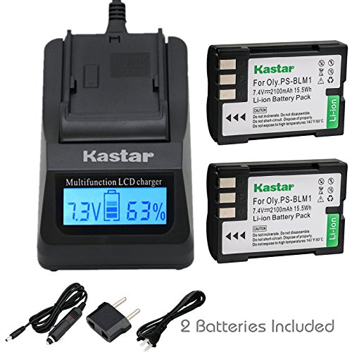 Kastar Ultra Fast Charger(3X faster) Kit + Battery (2-Pack) for Olympus BLM-1, BLM-01, PS-BLM1 work for Olympus C-5060, C-7070, C-8080, E-1, E-3, E-30, E-520, EVOLT E-300, E-330, E-500, E-510 Cameras