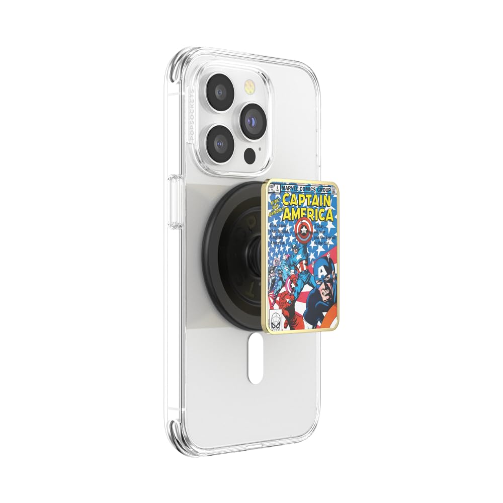 PopSockets Phone Grip for MagSafe, Secure Magnetic Phone Grip & Stand, Hands-Free Kickstand, Wireless Charging Compatible, Marvel - Enamel Captain America Comic Book