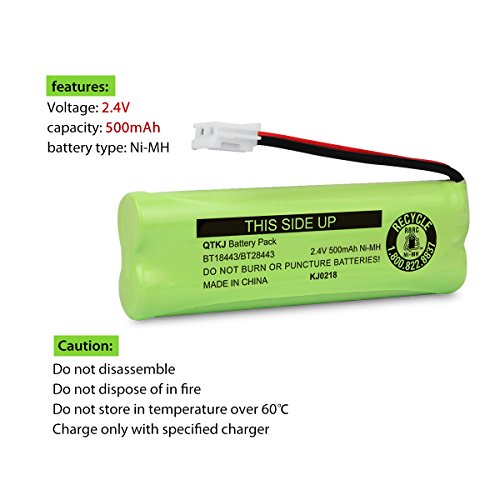 QTKJ BT18443 BT28443 89-1337-00-00 Cordless Phone Battery for VTech LS-6115 LS-6117 LS-6125 LS6126 LS6225 LS6205 LS6217 LS-6205 LS-6215 89133700 Cordless Handsets (2-Pack) - Thumbnail 2
