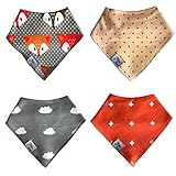 Baby Bandana Drool Bibs For Teething, Drooling and Feeding Boys And Girls 4 pack by Vitae Care - Organic Cotton, Hypoallergenic, Adjustable and Absorbent, Perfect Baby Shower Gift