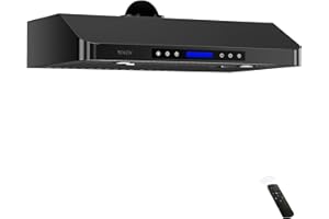 EKON KITCHEN EXPERT EKON 42 inches Black Under Cabinet Range Hood, 900 CFM Stainless Steel Kitchen Chimney Vent, 4 Speed Touch Screen Control With Remote 2Pcs 3W LED lights Dishwasher-safe Filters Fan Timer