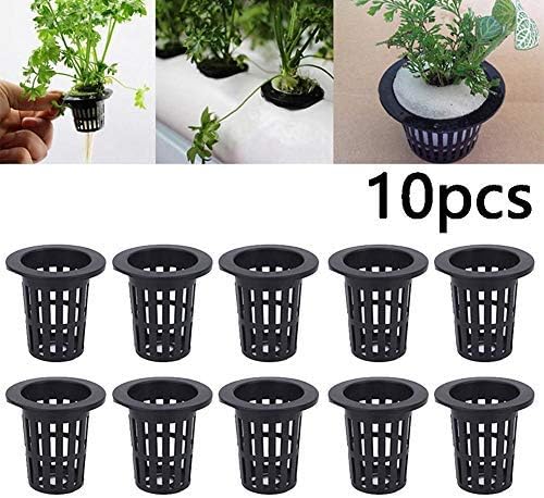 Jorzer 10 Pcs Garden Net Cup Pots Round Slotted Mesh Net Pot Plastic Hydroponics Net Pot Black Hydroponic Plant Grow Hydroponics Garden Containers Hydroponics Supplies
