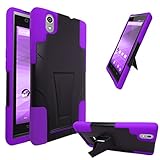E-Time (TM) ZTE ZMAX Z970 Dual layered Heavy Duty Silicone Skin Hybrid Armor Case With Kickstand (Free Stylus Pen Included) (black/purple)