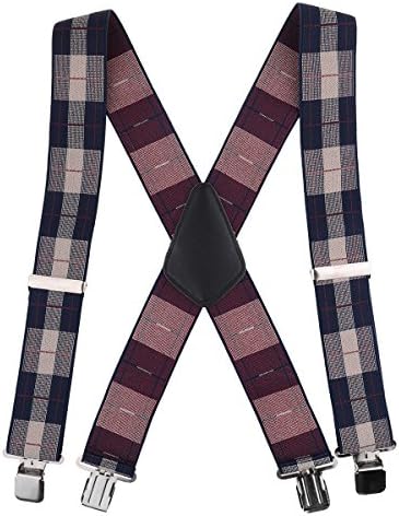 GoTEK Mens X Shape Braces Adjustable and Elastic Suspenders with A Very Strong Clips - Heavy Duty 2" Wide