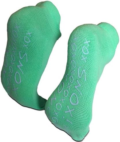 SNOX Non-Slip Non-Skid Grip Socks for Lounging, Travel, Yoga, Barre or Pilates - Medium - Mint/Turquoise